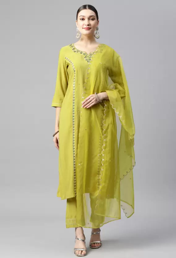 Women Kurta and Pant Set Cotton Blend