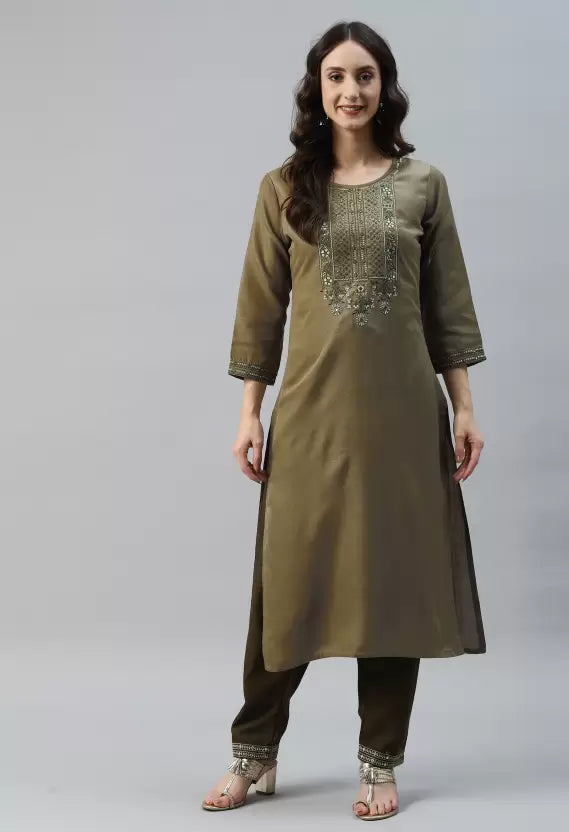 Women Kurta and Pant Set Cotton Blend