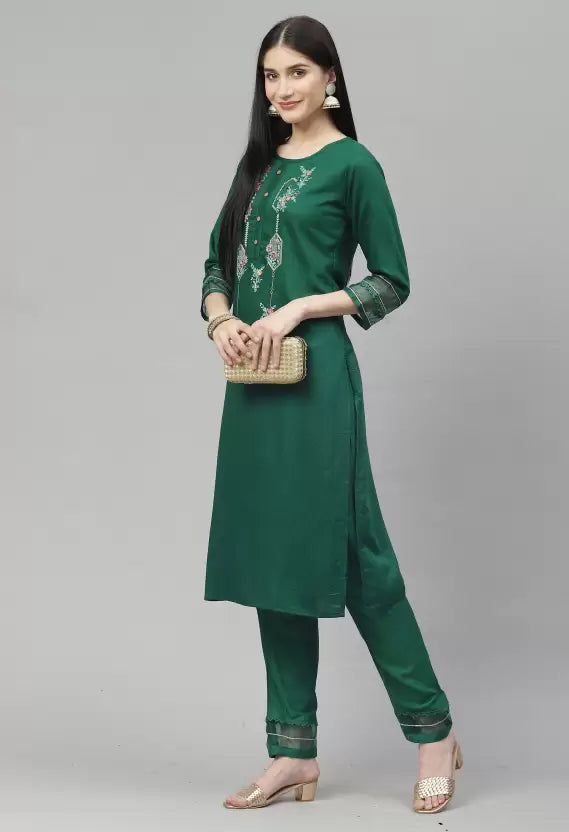 Women Kurta and Pant Set Cotton Blend