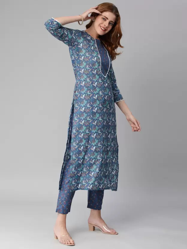 Women Kurta and Pant Set Cotton Blend