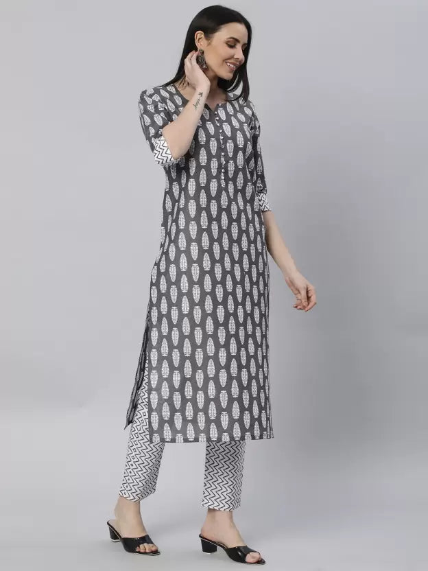 Women Kurta and Pant Set Cotton Blend