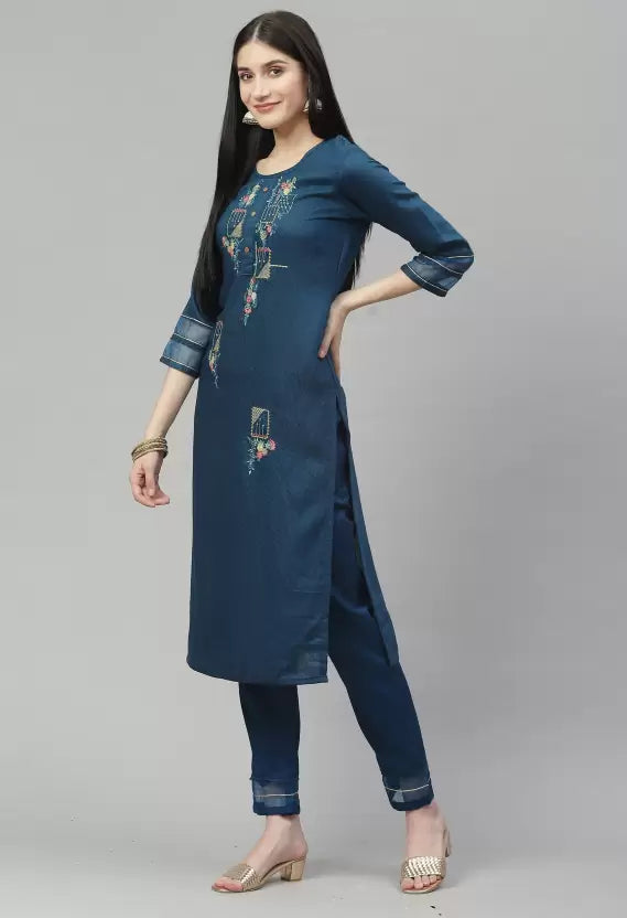 Women Kurta and Pant Set Cotton Blend