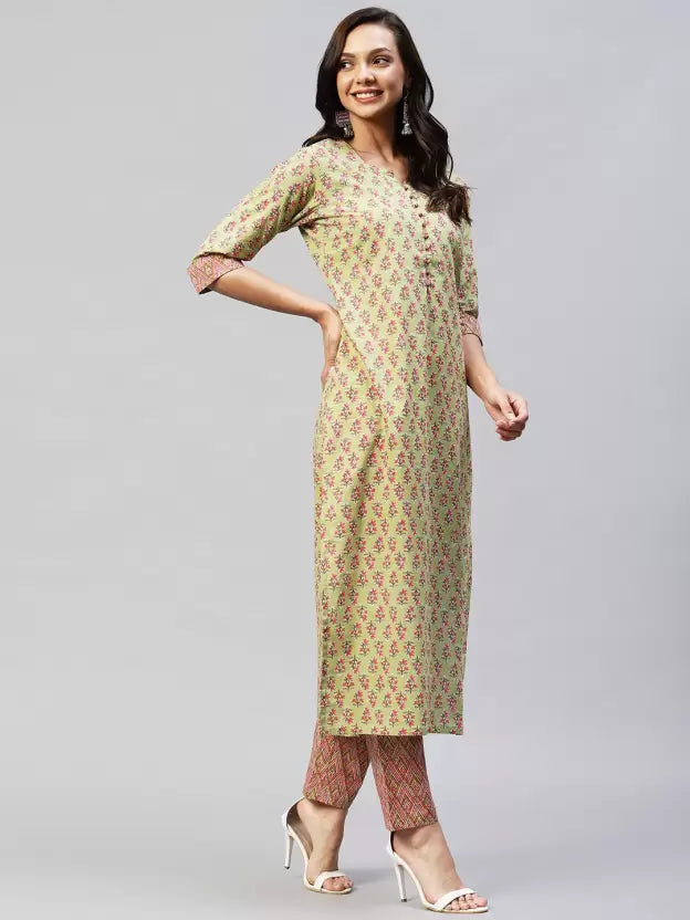 Women Kurta and Pant Set Cotton Blend