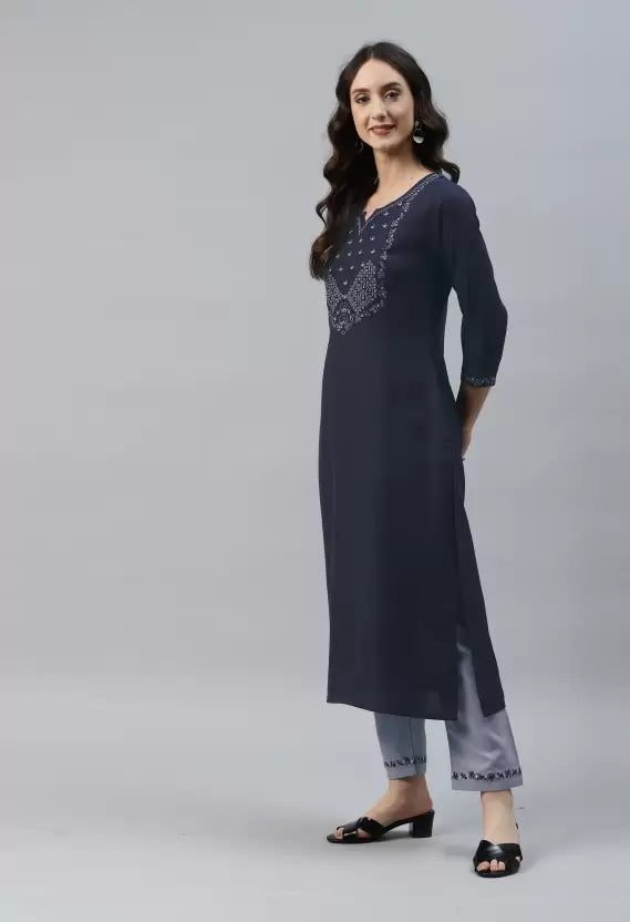 Women Kurta and Pant Set Cotton Blend