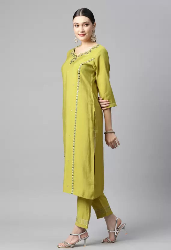 Women Kurta and Pant Set Cotton Blend