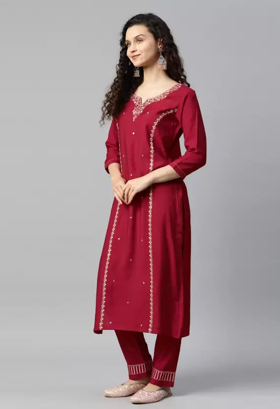 Women Kurta and Pant Set Cotton Blend