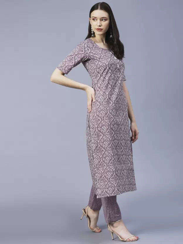 Women Kurta and Pant Set Cotton Blend