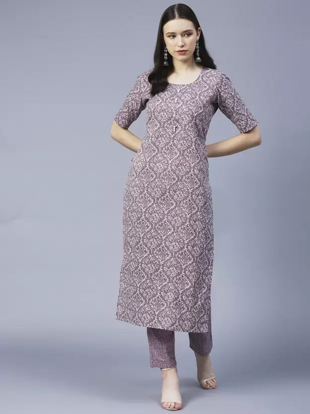 Women Kurta and Pant Set Cotton Blend