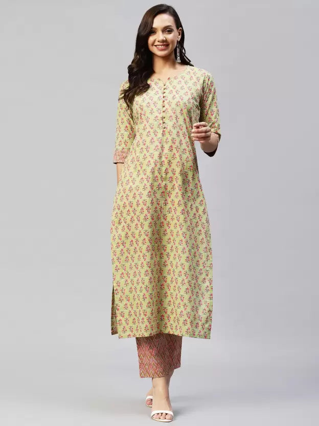 Women Kurta and Pant Set Cotton Blend