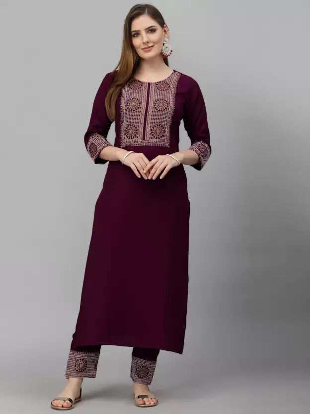 Women Kurta and Pant Set Cotton Blend