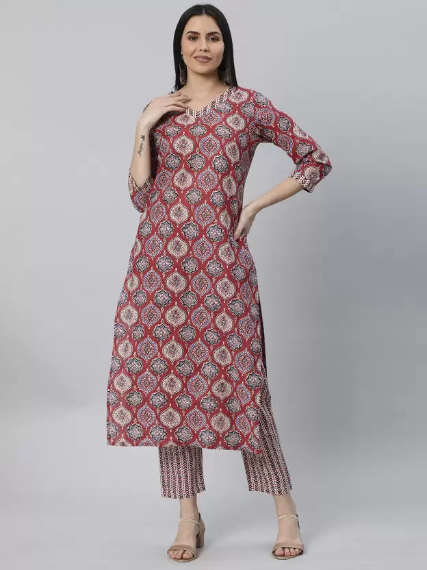 Women Kurta and Pant Set Cotton Blend