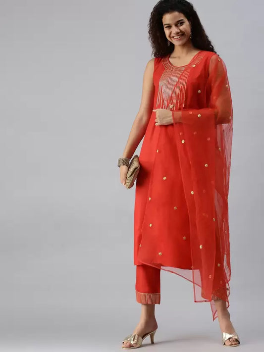 Women Kurta and Pant Set Cotton Blend