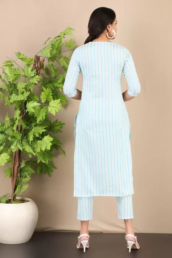 Women Kurta and Pant Set Cotton Blend