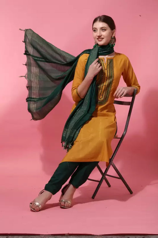 Women Kurta and Pant Set Cotton Blend