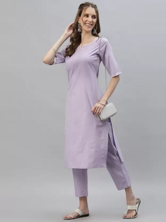 Women Kurta and Pant Set Cotton Blend