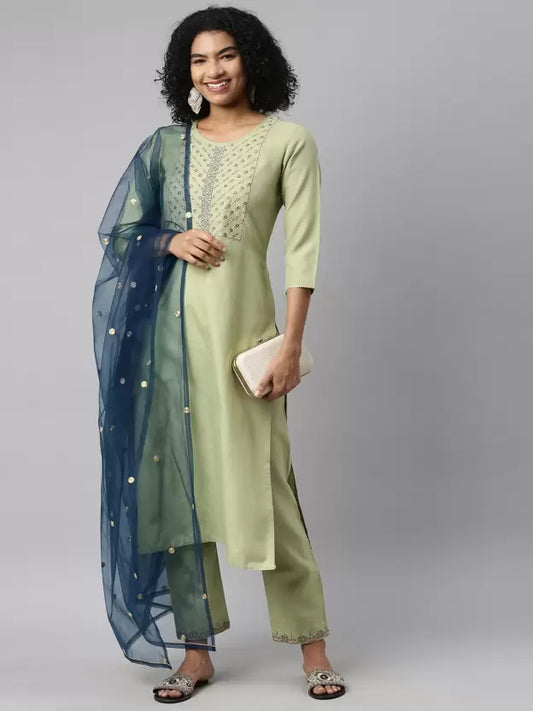 Women Kurta and Pant Set Silk Blend