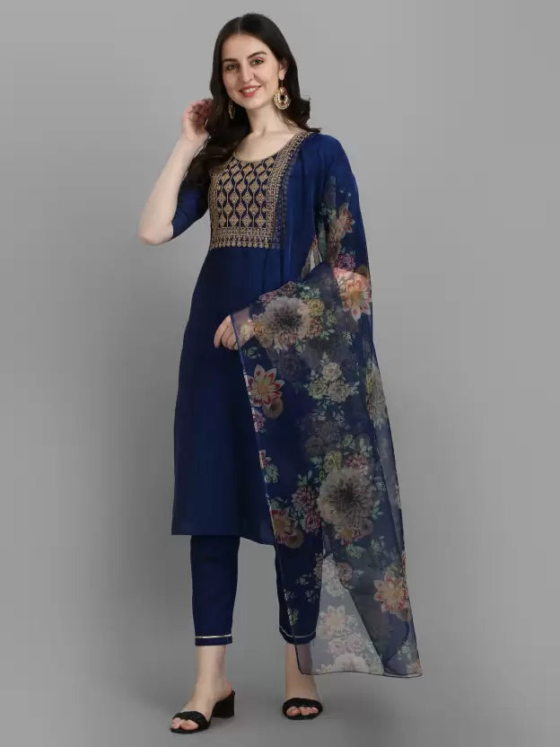 Women Kurta and Pant Set Silk Blend