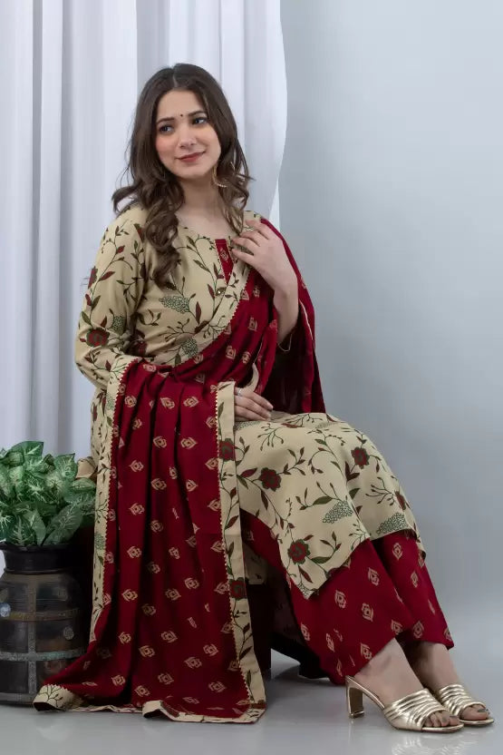 Women Kurta and Pant Set Viscose Rayon