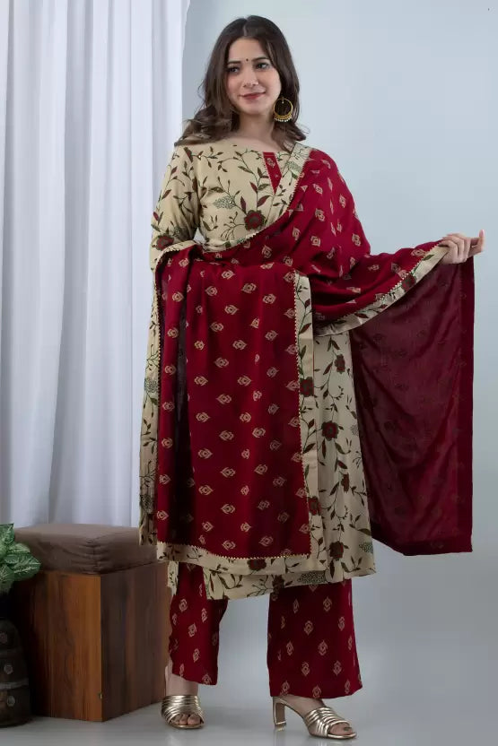 Women Kurta and Pant Set Viscose Rayon