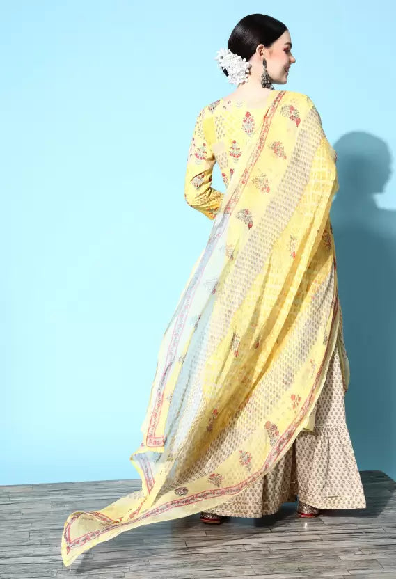 Women Kurta and Sharara Set Cotton Blend