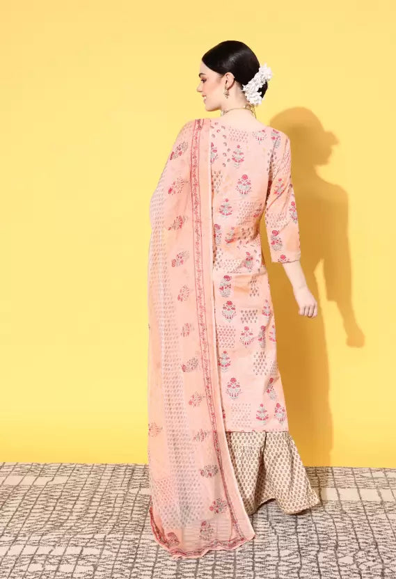 Women Kurta and Sharara Set Cotton Blend