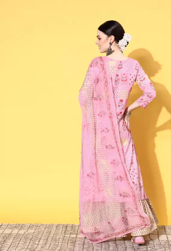 Women Kurta and Sharara Set Cotton Blend