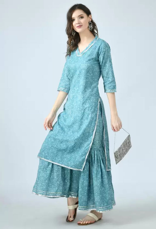 Women Kurta and Sharara Set Pure Cotton