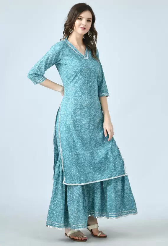 Women Kurta and Sharara Set Pure Cotton