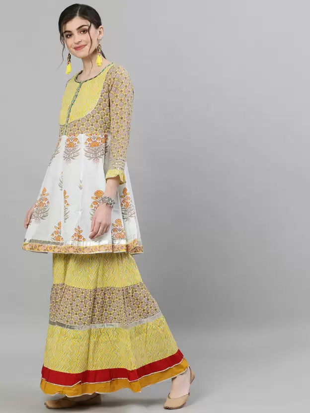 Women Pure Cotton Kurta and Sharara Set