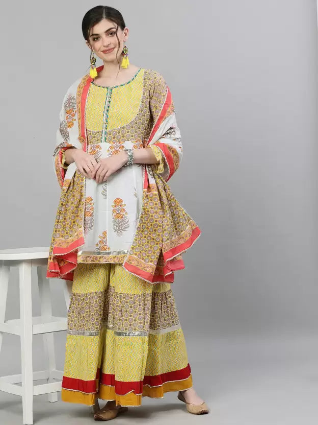 Women Pure Cotton Kurta and Sharara Set