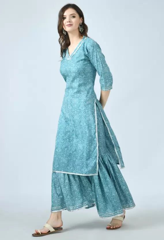 Women Kurta and Sharara Set Pure Cotton