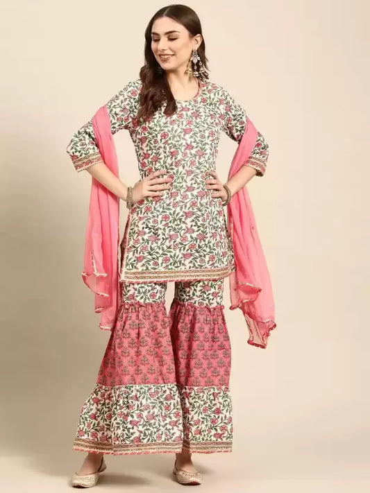 Women Kurta and Sharara Set Viscose Rayon