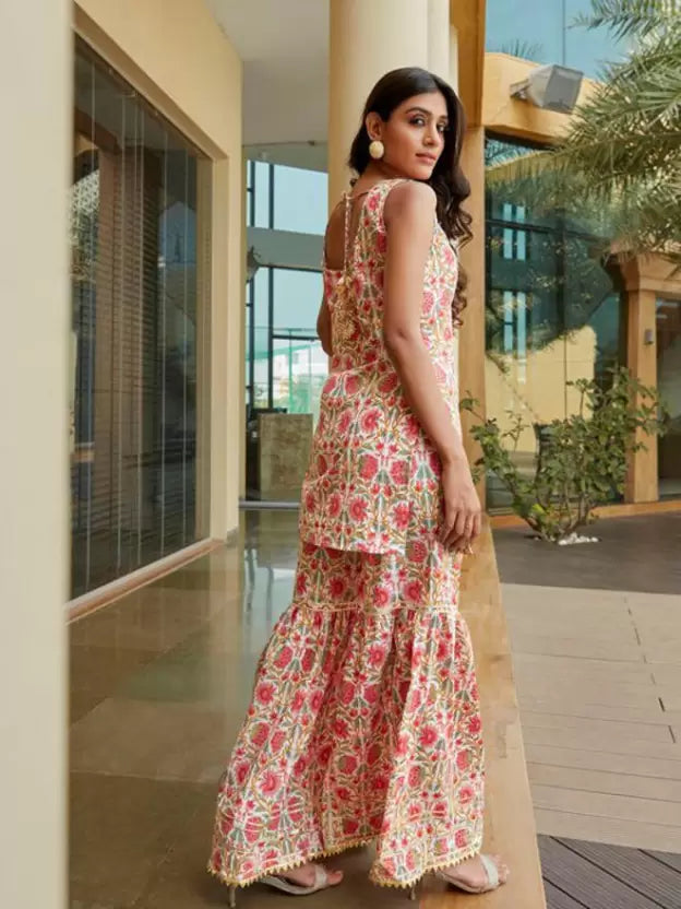 Women's Rayon Printed Sharara Kurti Set