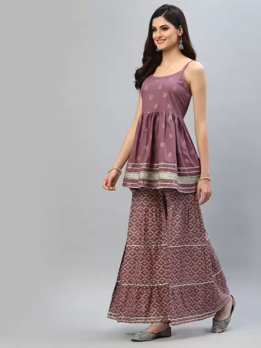 Women Viscose Rayon Kurta and Sharara Set