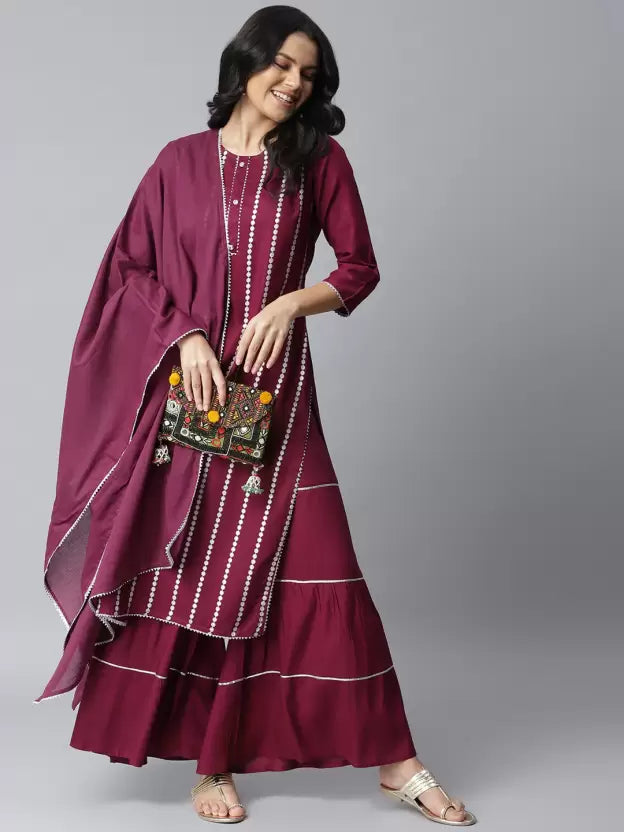 Women Viscose Rayon Kurta and Sharara Set