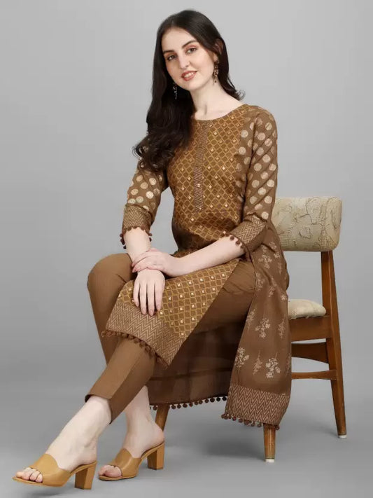 Women Kurta and Trousers Set Cotton Blend
