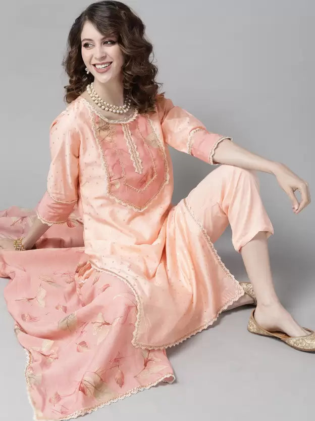 Women Silk Blend Kurta and Trousers Set