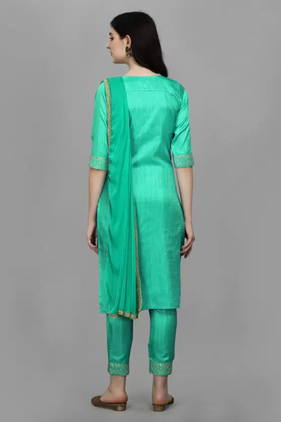 Women Light Green Cotton Blend Kurta set