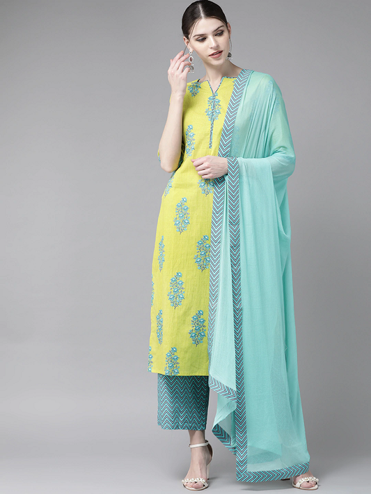 Women Printed Kurta with Palazzos & Dupatta