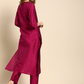 Women Magenta Pink Embroidered Kurta with Trousers