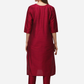 Women Magenta Yoke Design Kurti Set