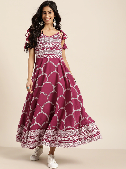Women Magenta & White Dress