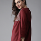 Women Maroon Embroidered Top