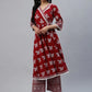 Women Maroon Printed Kurta Set