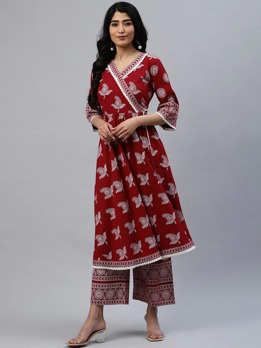 Women Maroon Printed Kurta Set