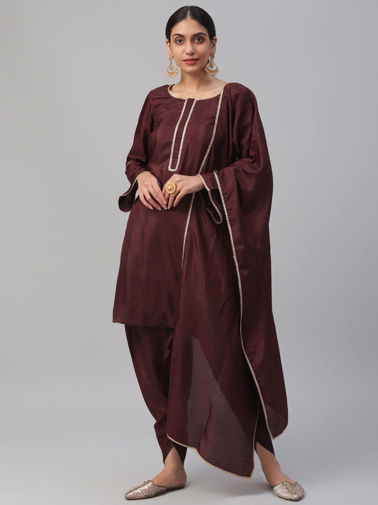 Women Maroon Solid Kurta Set