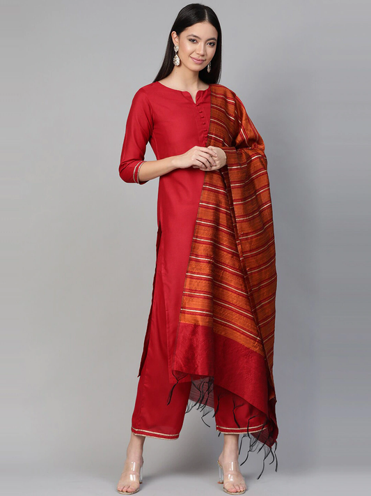 Women Maroon Solid Kurta Set