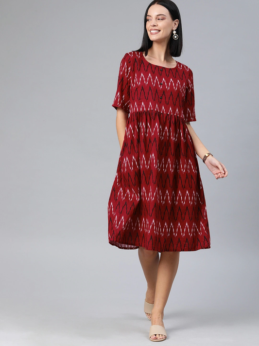 Women Maroon & Black Dress