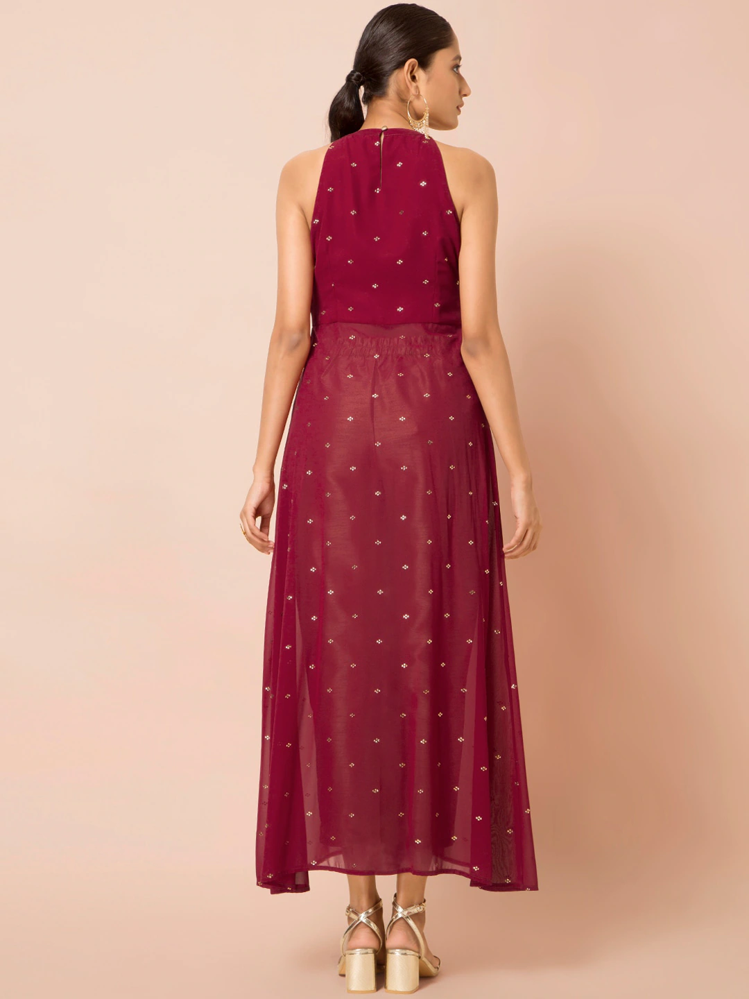 Women Maroon & Gold Longline Maxi Top