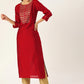 Women Maroon & Green Solid Kurta